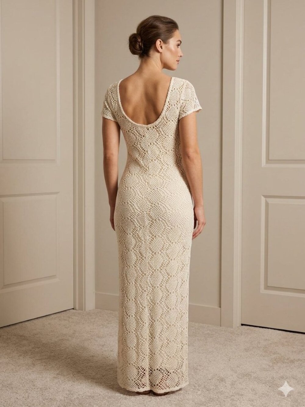 VTG Newport News ivory crochet lace maxi dress, size 6